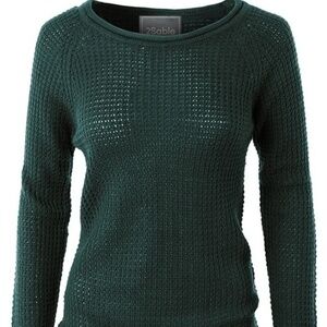 NEW 2SABLE Hunter green waffle knit pullover sweater top